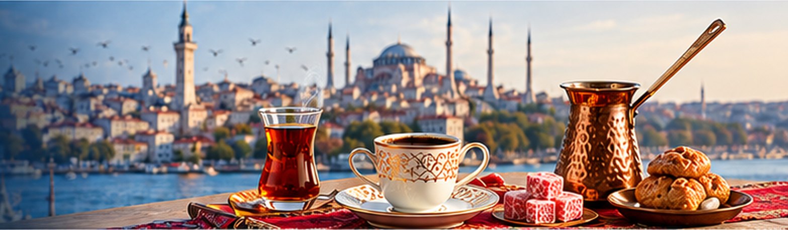 Turkish tea and coffee on a table above the Bosphorus in İstanbul